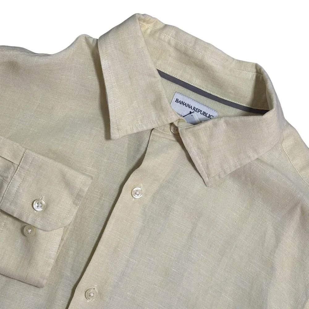 Banana Republic Shirt‎ Mens XL Yellow Linen Button Down Long Sleeve Collared